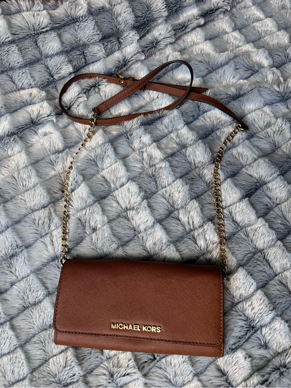 Michael Kors Brown Leather Crossbody with Gold Chain